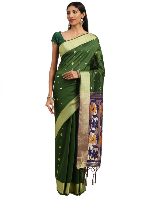 Stylee Lifestyle Green Ikkat Silk Jacquard Saree