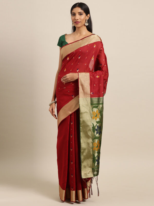 Stylee Lifestyle Maroon Ikkat Silk Jacquard Saree