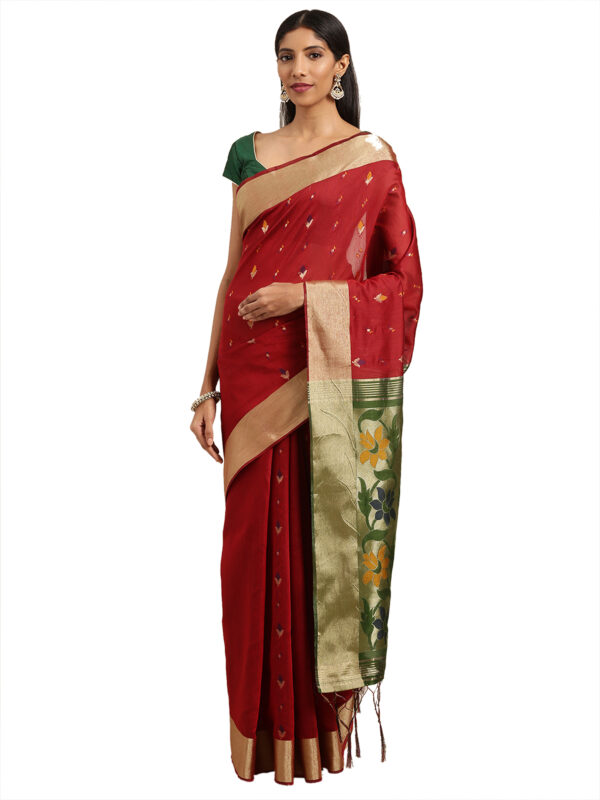 Stylee Lifestyle Maroon Ikkat Silk Jacquard Saree