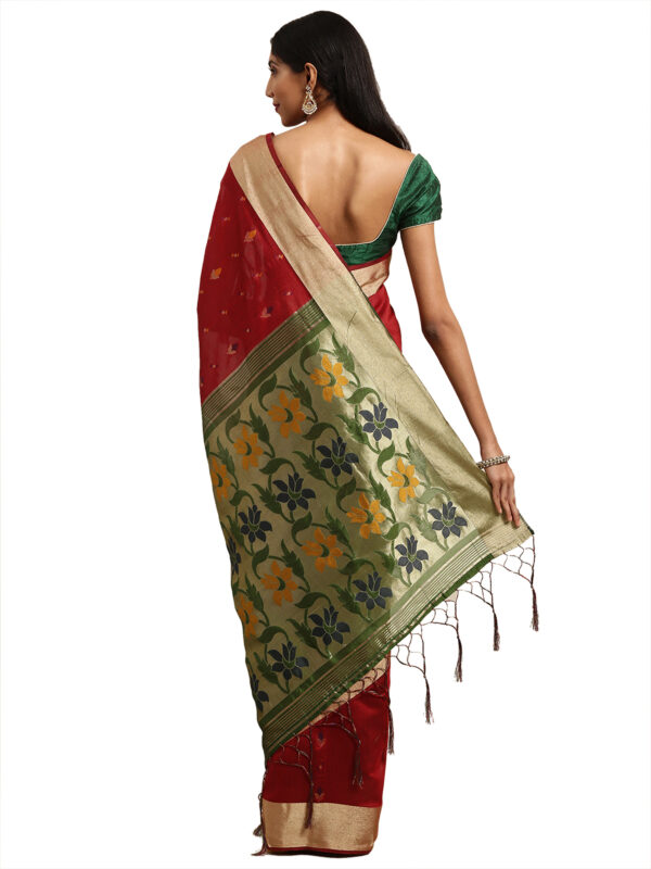 Stylee Lifestyle Maroon Ikkat Silk Jacquard Saree