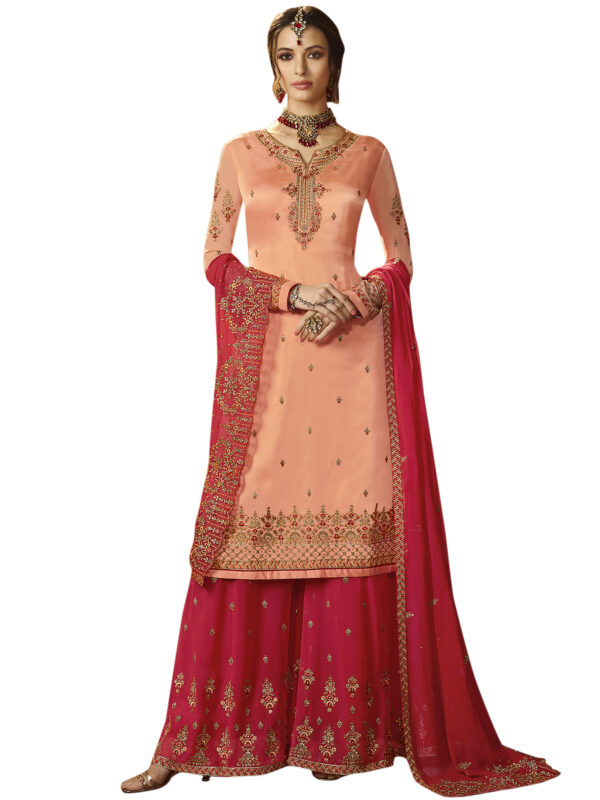 Stylee Lifestyle Peach Satin Embroidered Dress Material