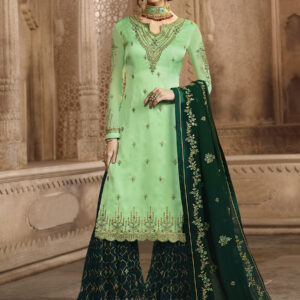 Stylee Lifestyle Green Satin Embroidered Dress Material