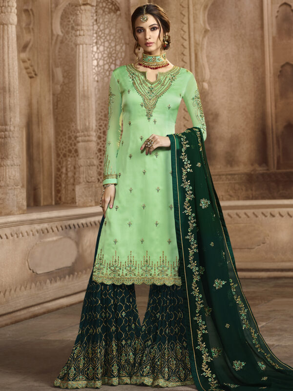 Stylee Lifestyle Green Satin Embroidered Dress Material