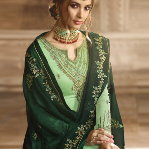 Stylee Lifestyle Green Satin Embroidered Dress Material