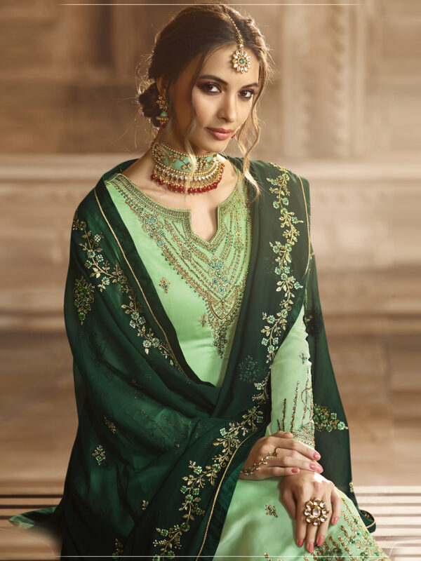 Stylee Lifestyle Green Satin Embroidered Dress Material