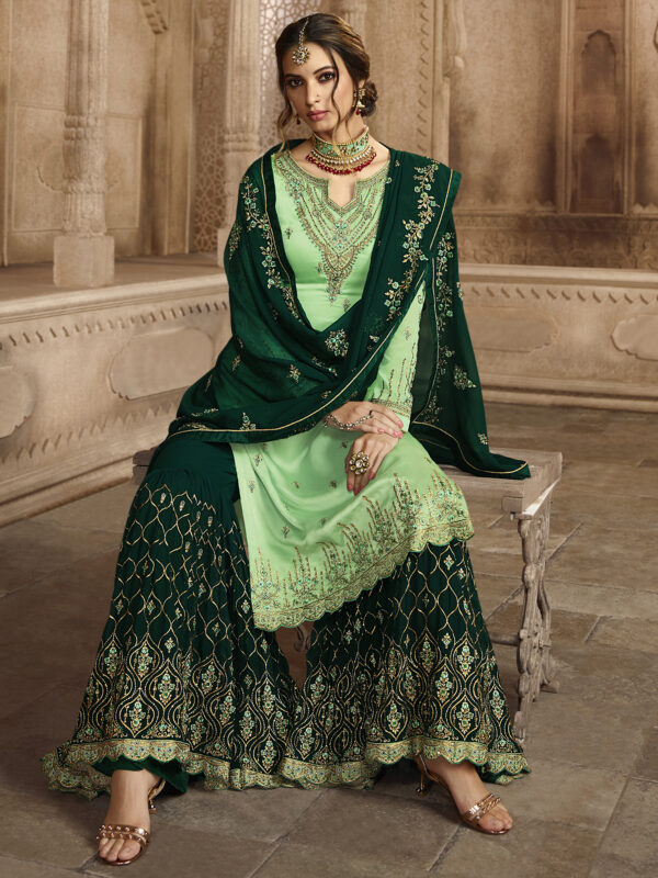 Stylee Lifestyle Green Satin Embroidered Dress Material