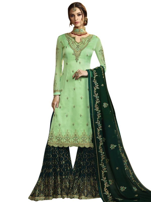 Stylee Lifestyle Green Satin Embroidered Dress Material