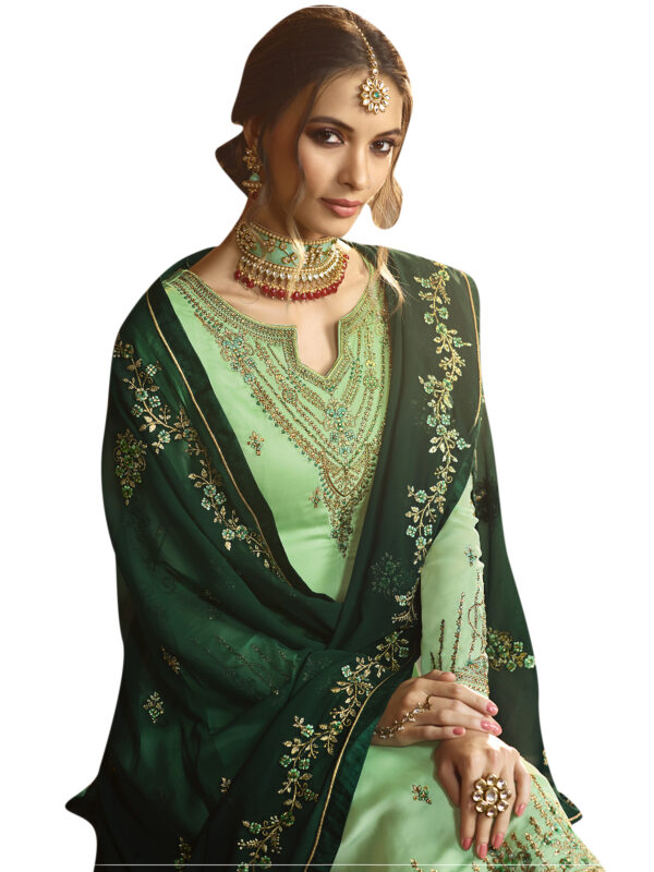 Stylee Lifestyle Green Satin Embroidered Dress Material