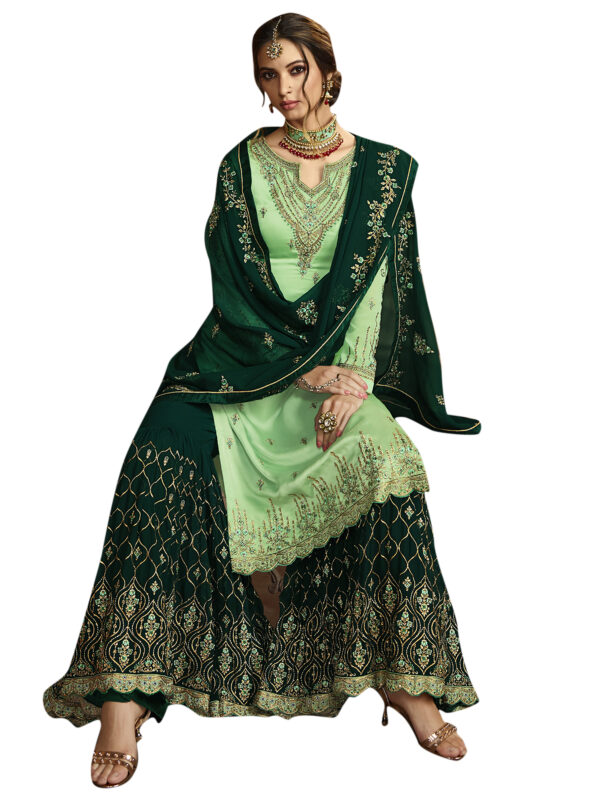 Stylee Lifestyle Green Satin Embroidered Dress Material