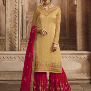 Stylee Lifestyle Yellow Satin Embroidered Dress Material