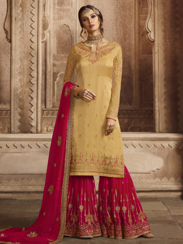 Stylee Lifestyle Yellow Satin Embroidered Dress Material