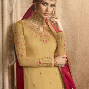 Stylee Lifestyle Yellow Satin Embroidered Dress Material