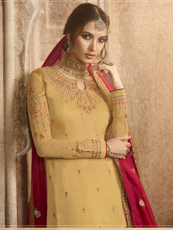 Stylee Lifestyle Yellow Satin Embroidered Dress Material