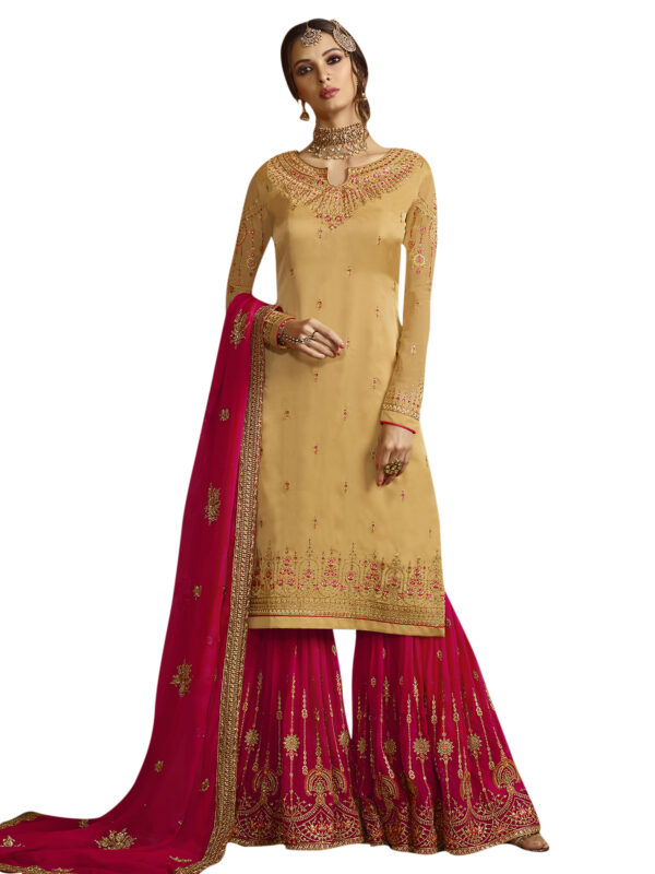 Stylee Lifestyle Yellow Satin Embroidered Dress Material