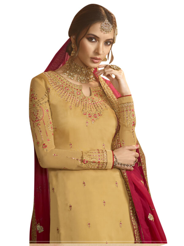 Stylee Lifestyle Yellow Satin Embroidered Dress Material