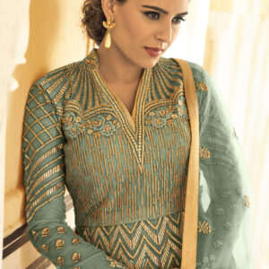 Stylee Lifestyle Teal Net Embroidered Dress Material