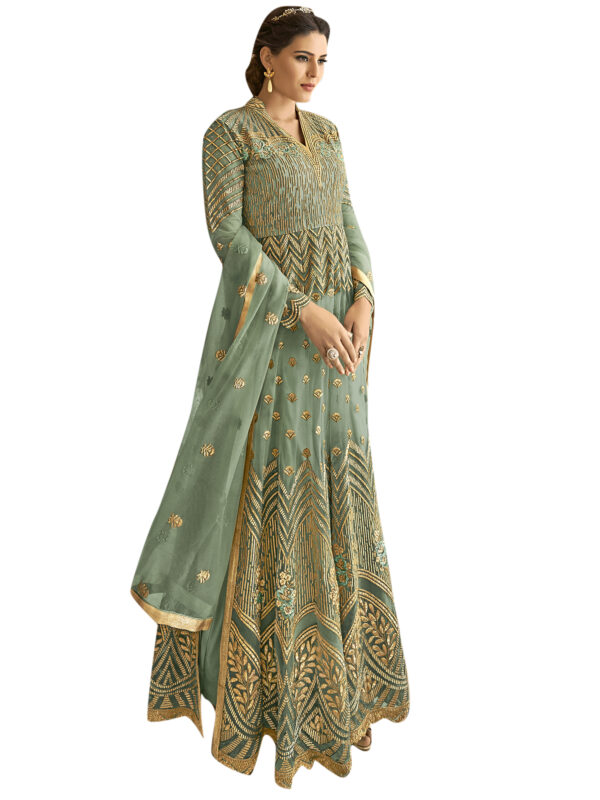 Stylee Lifestyle Teal Net Embroidered Dress Material