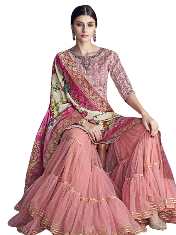 Stylee Lifestyle Pink Chanderi Silk Embroidered Dress Material