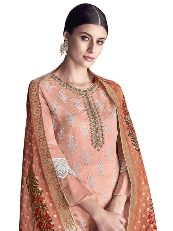 Stylee Lifestyle Peach Chanderi Silk Embroidered Dress Material