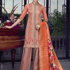 Stylee Lifestyle Rust Chanderi Silk Embroidered Dress Material