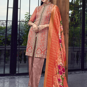 Stylee Lifestyle Rust Chanderi Silk Embroidered Dress Material