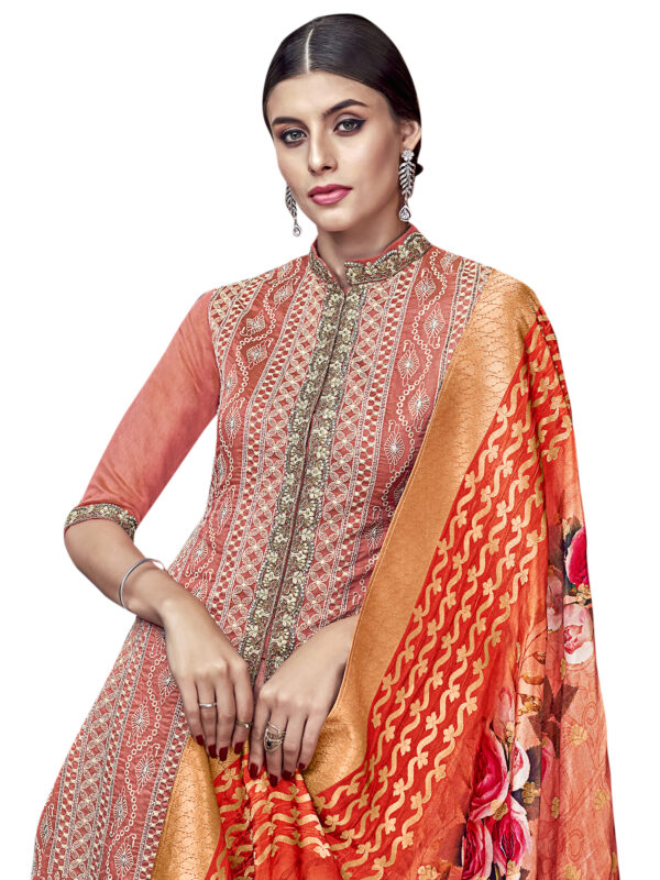 Stylee Lifestyle Rust Chanderi Silk Embroidered Dress Material