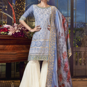 Stylee Lifestyle Sky Blue Chanderi Silk Embroidered Dress Material