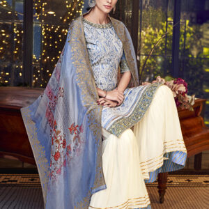 Stylee Lifestyle Sky Blue Chanderi Silk Embroidered Dress Material