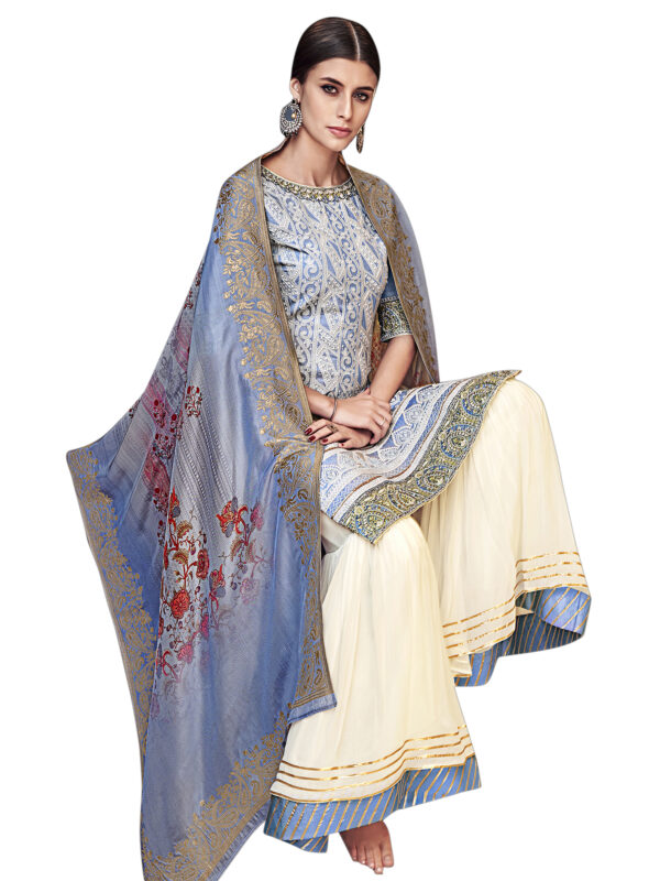 Stylee Lifestyle Sky Blue Chanderi Silk Embroidered Dress Material