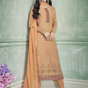 Stylee Lifestyle Orange Georgette Embroidered Dress Material