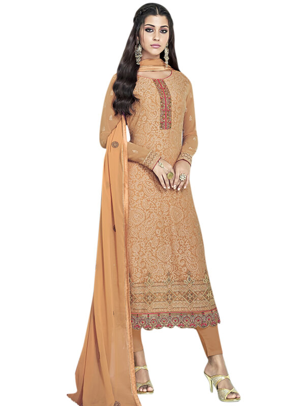 Stylee Lifestyle Orange Georgette Embroidered Dress Material