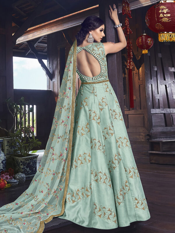 Stylee Lifestyle Turquoise Raw Silk Embroidered Dress Material