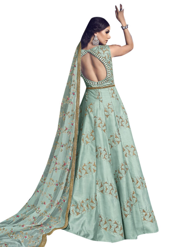 Stylee Lifestyle Turquoise Raw Silk Embroidered Dress Material
