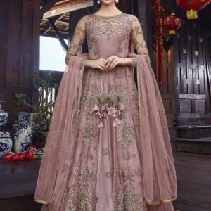 Stylee Lifestyle Pink Net Embroidered Dress Material