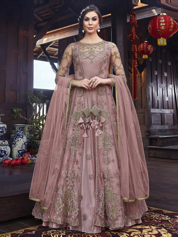 Stylee Lifestyle Pink Net Embroidered Dress Material