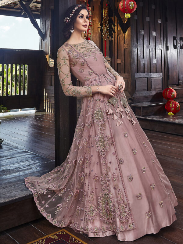 Stylee Lifestyle Pink Net Embroidered Dress Material