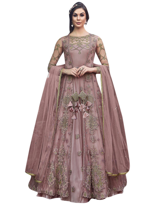 Stylee Lifestyle Pink Net Embroidered Dress Material