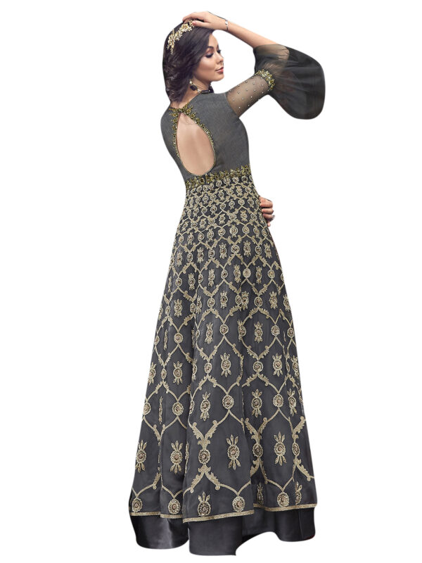 Stylee Lifestyle Grey Net Embroidered Dress Material