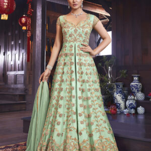 Stylee Lifestyle Green Net Embroidered Dress Material