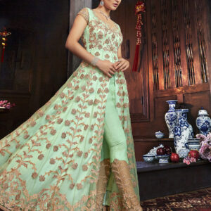 Stylee Lifestyle Green Net Embroidered Dress Material