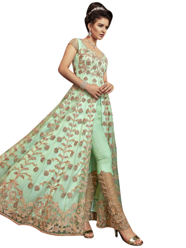 Stylee Lifestyle Green Net Embroidered Dress Material