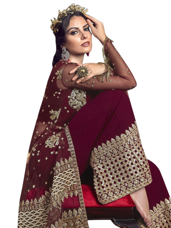 Stylee Lifestyle Maroon Net Embroidered Dress Material