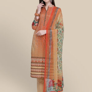 Stylee Lifestyle Orange Cotton Printed Dress Material