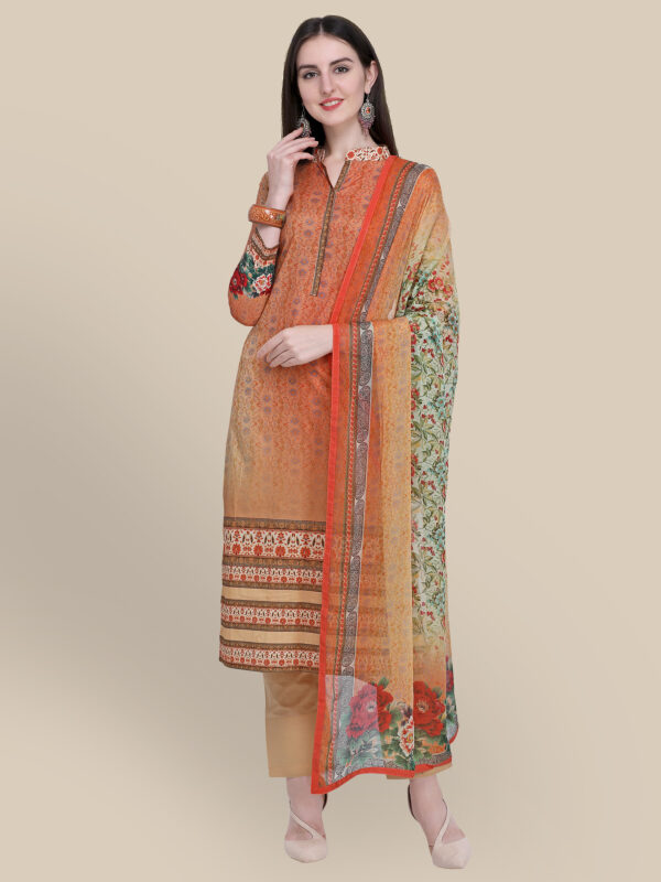 Stylee Lifestyle Orange Cotton Printed Dress Material