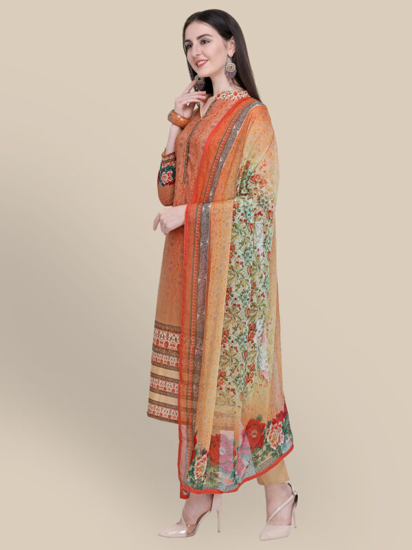 Stylee Lifestyle Orange Cotton Printed Dress Material