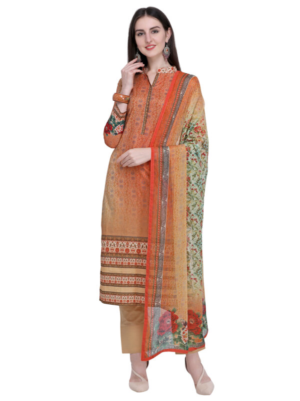 Stylee Lifestyle Orange Cotton Printed Dress Material