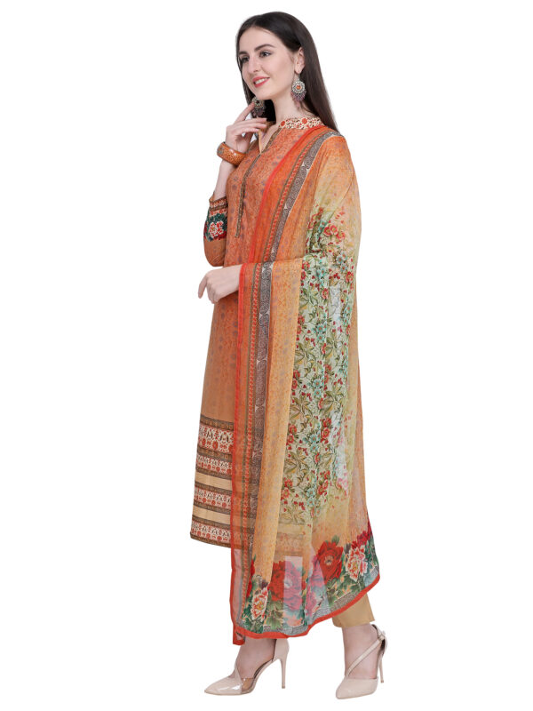 Stylee Lifestyle Orange Cotton Printed Dress Material