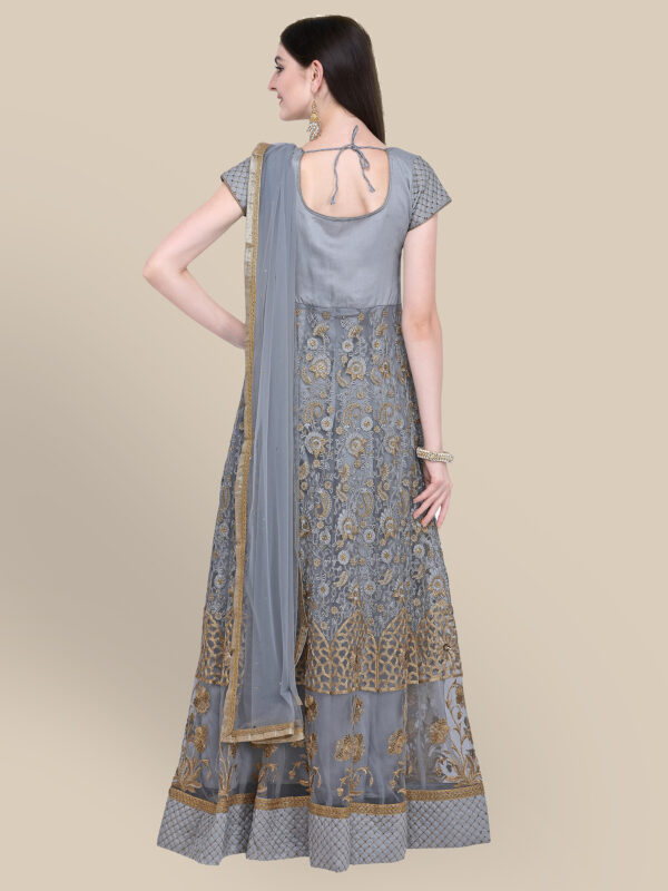 Stylee Lifestyle Grey Net Embroidered Dress Material