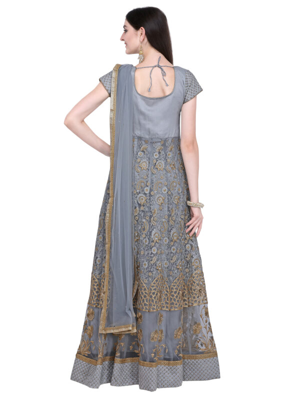 Stylee Lifestyle Grey Net Embroidered Dress Material