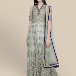 Stylee Lifestyle Green Net Embroidered Dress Material